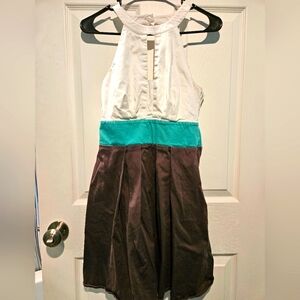 JESSICA SIMPSON Stylish Colorblock Dress in White, Teal, and Brown Size 6